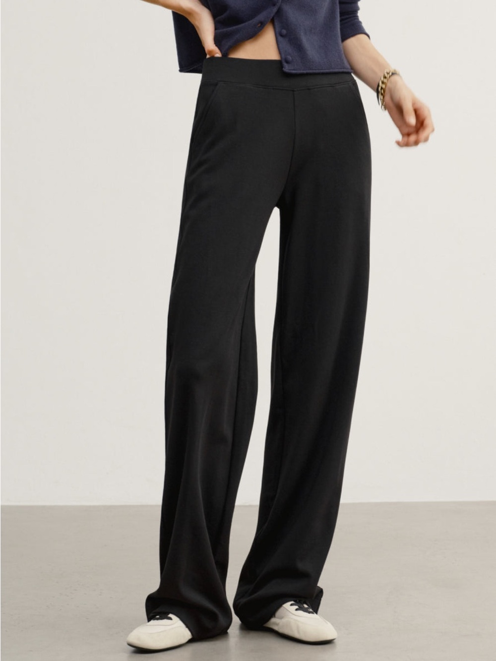 AYR The High Hopes Black Wide Leg Pull On Pants Pima Cotton Modal Size L